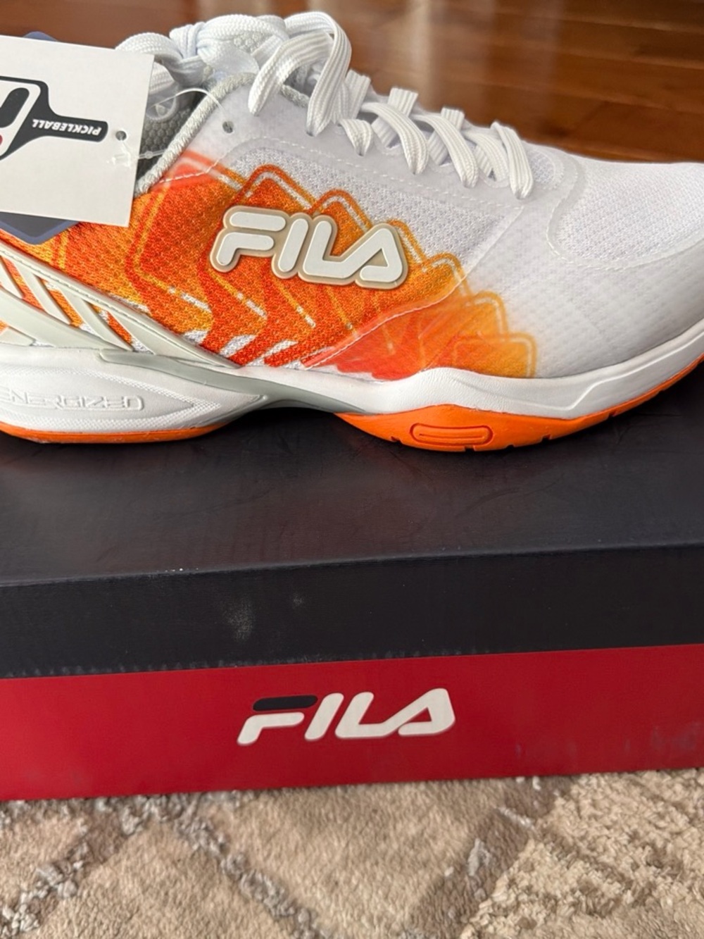 FILA White and Orange Men’s Running Shoe with Gradient Accent